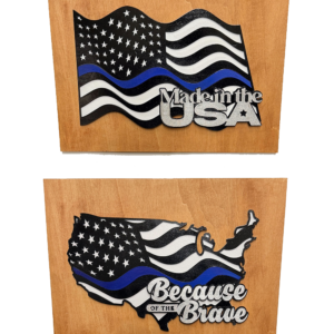 Thin Blue Line American Flag Wood Wall Art – Law Enforcement Support with Custom Phrase
