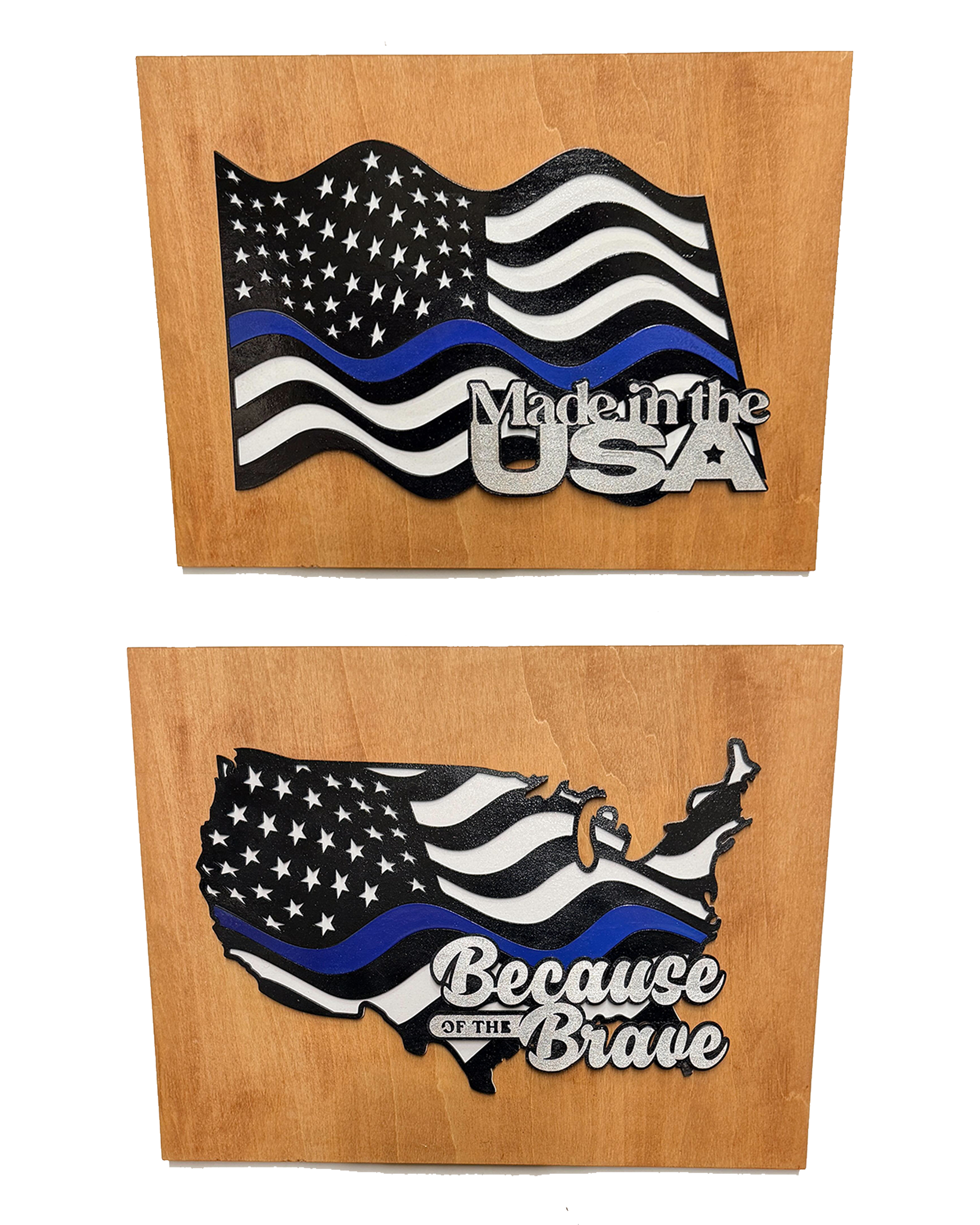 Thin Blue Line American Flag Wood Wall Art – Law Enforcement Support with Custom Phrase