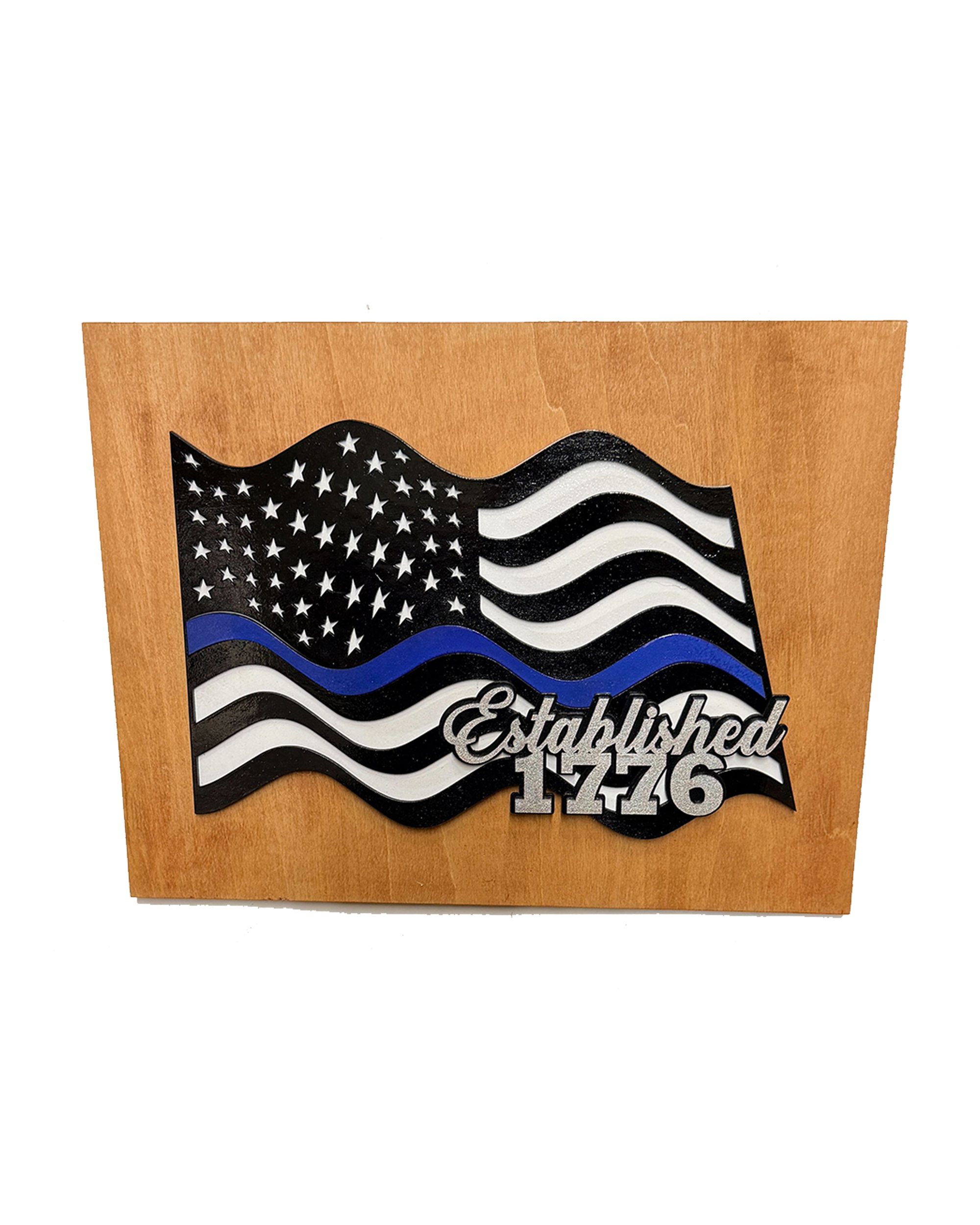 Thin Blue Line American Flag Wood Wall Art – Law Enforcement Support with Custom Phrase - Image 12
