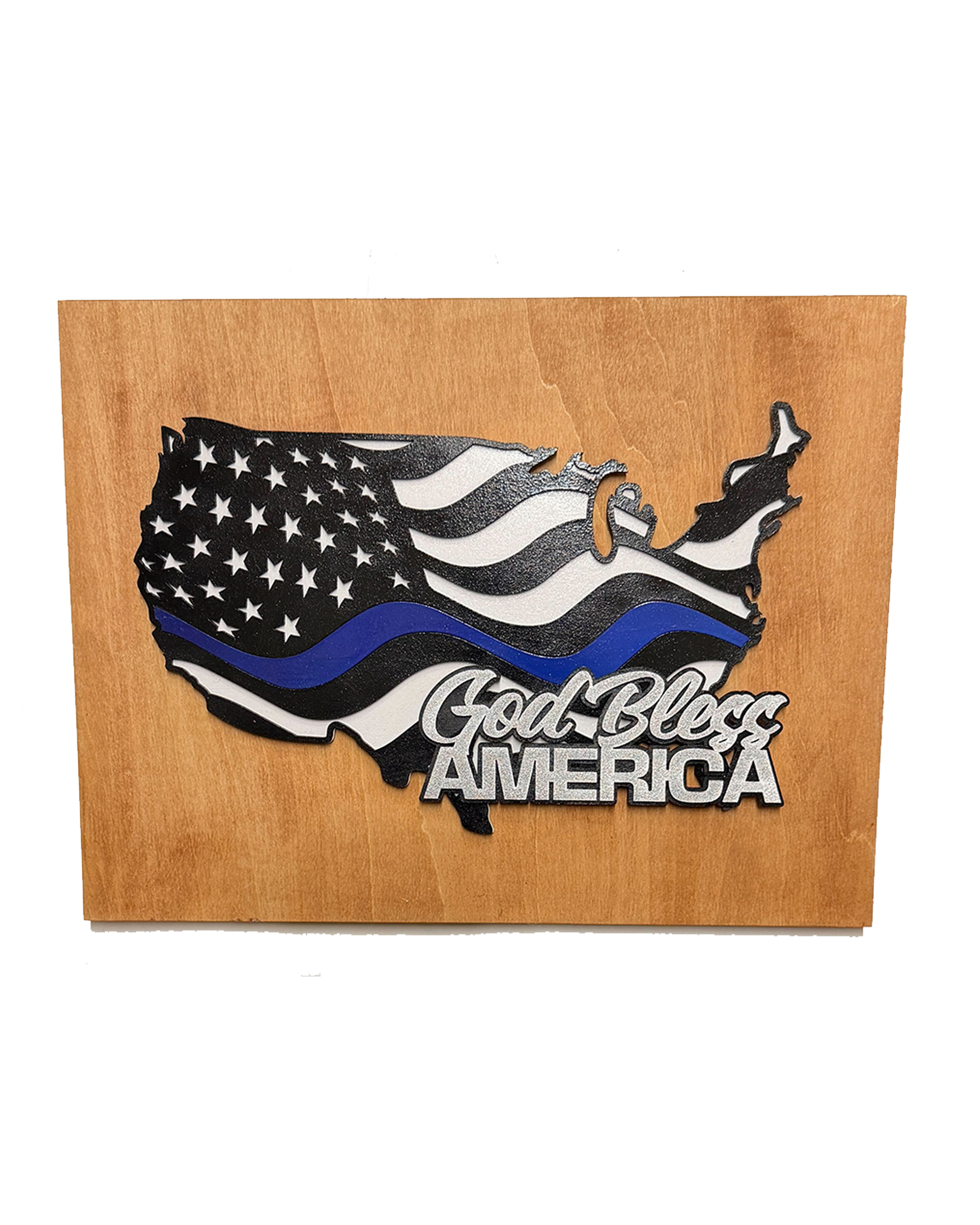 Thin Blue Line American Flag Wood Wall Art – Law Enforcement Support with Custom Phrase - Image 2