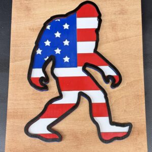 Where Legends Still Walk – Patriotic Bigfoot Wood Wall Art
