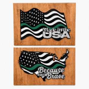 Thin Green Line American Flag Wood Wall Art – Armed Forces Support with Custom Phrase