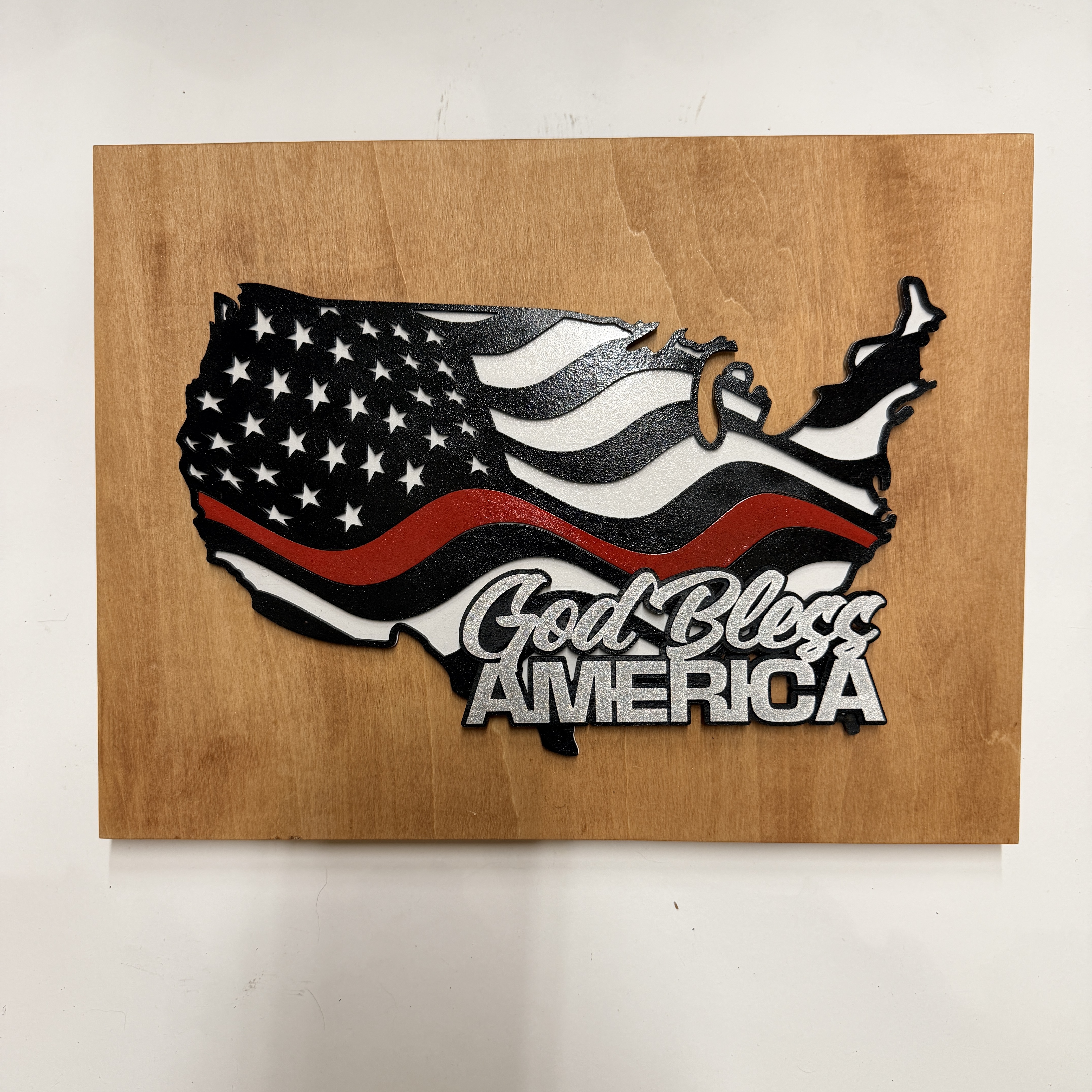 Thin Red Line American Flag Wood Wall Art – Fire Fighters Support with Custom Phrase - Image 3