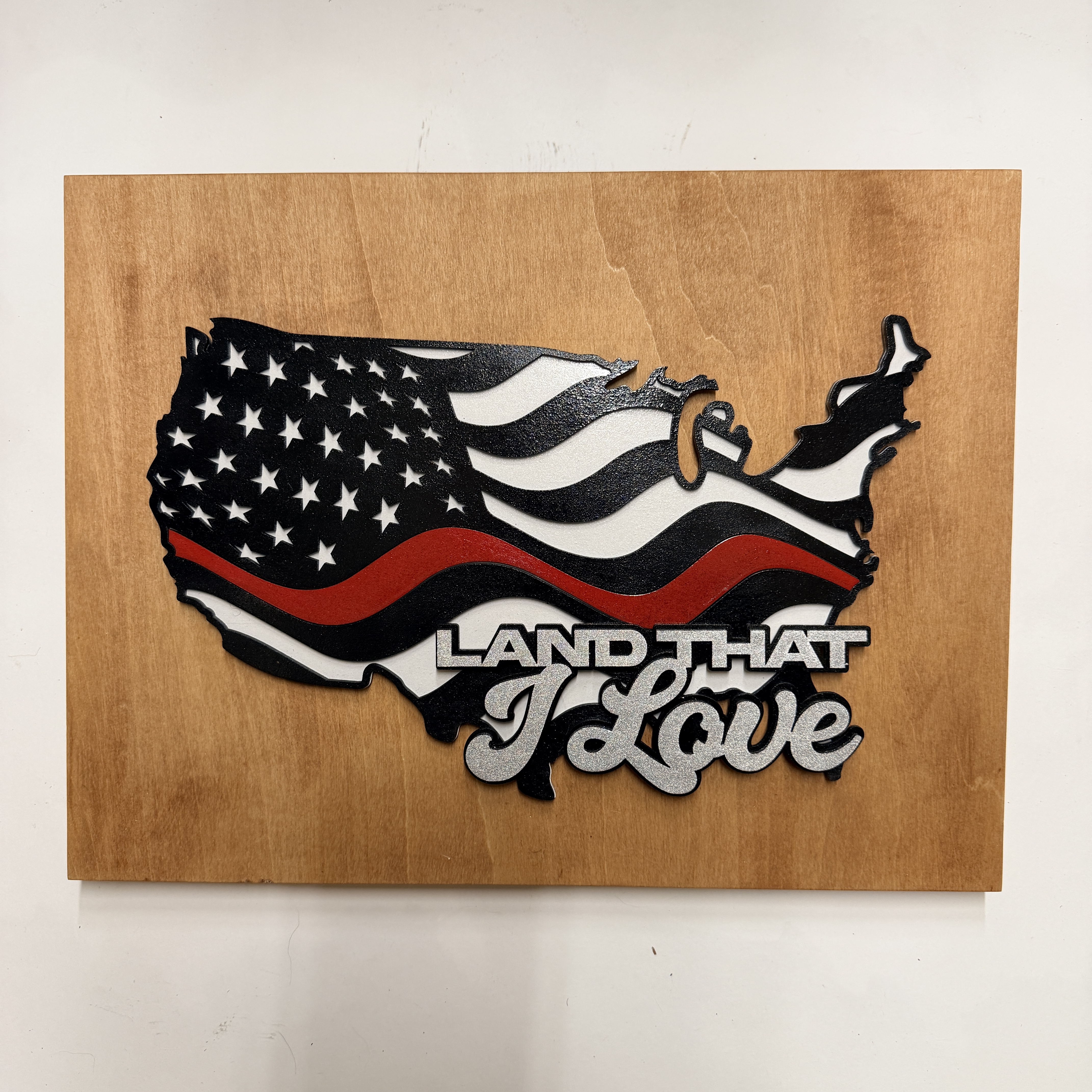 Thin Red Line American Flag Wood Wall Art – Fire Fighters Support with Custom Phrase - Image 2