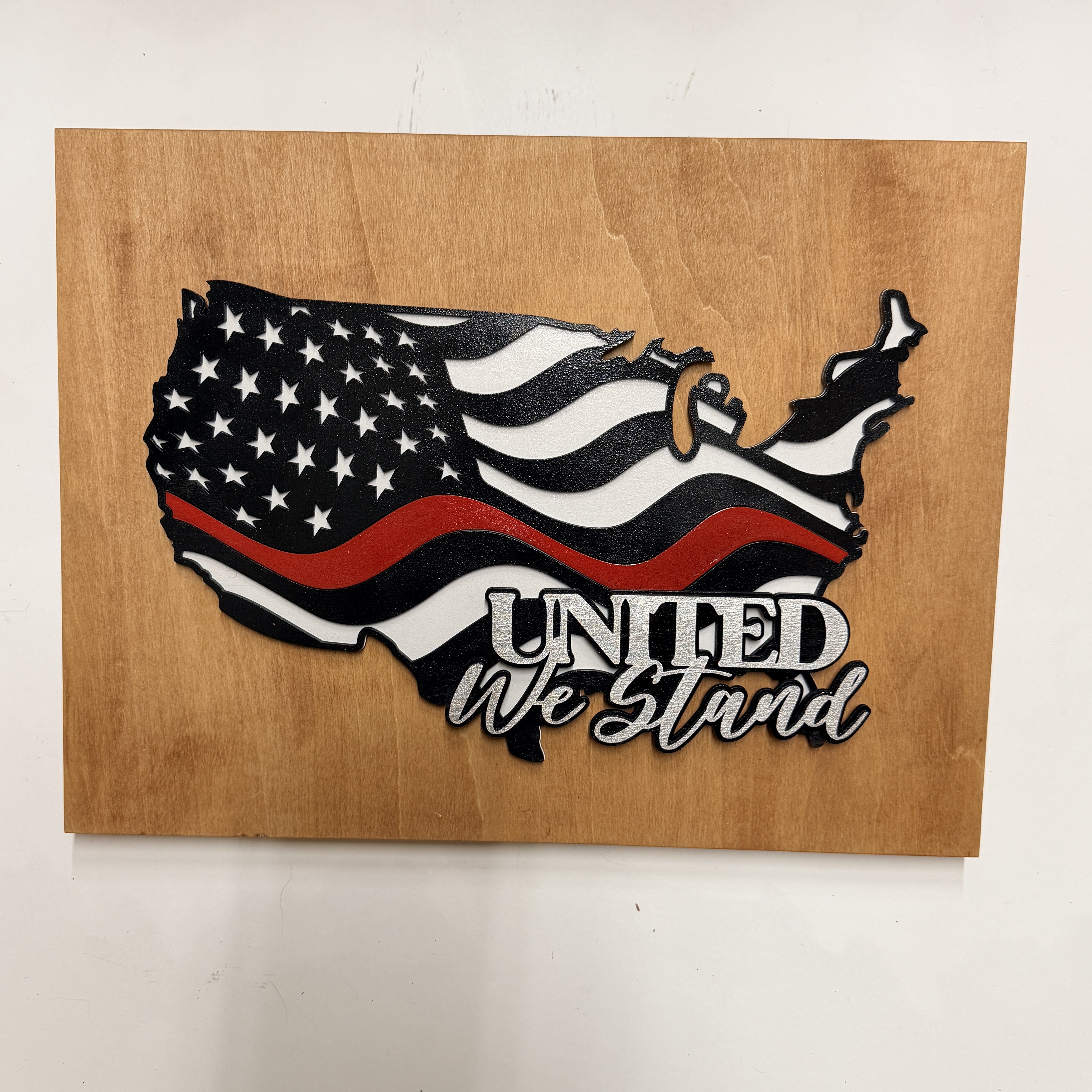 Thin Red Line American Flag Wood Wall Art – Fire Fighters Support with Custom Phrase - Image 4