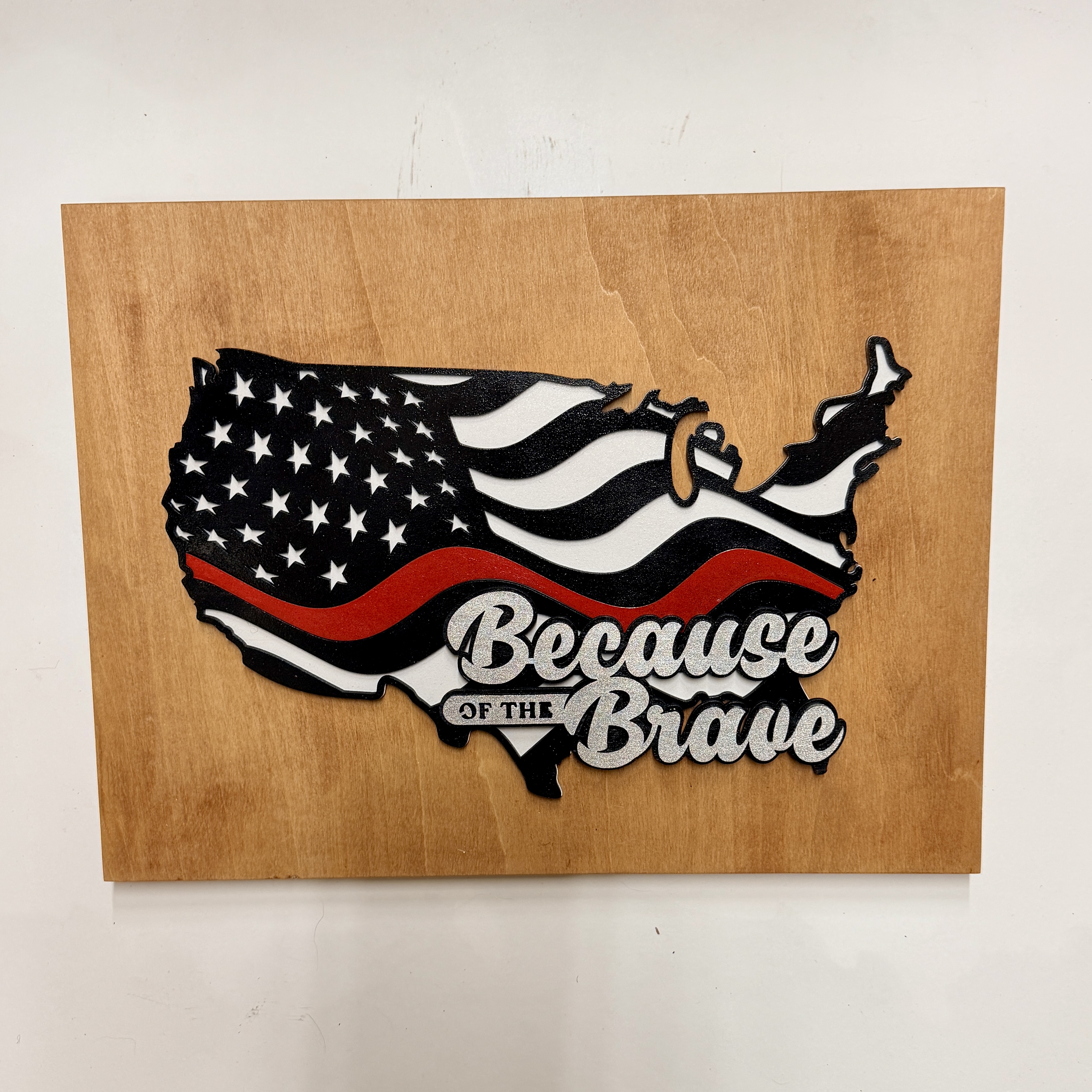 Thin Red Line American Flag Wood Wall Art – Fire Fighters Support with Custom Phrase - Image 5