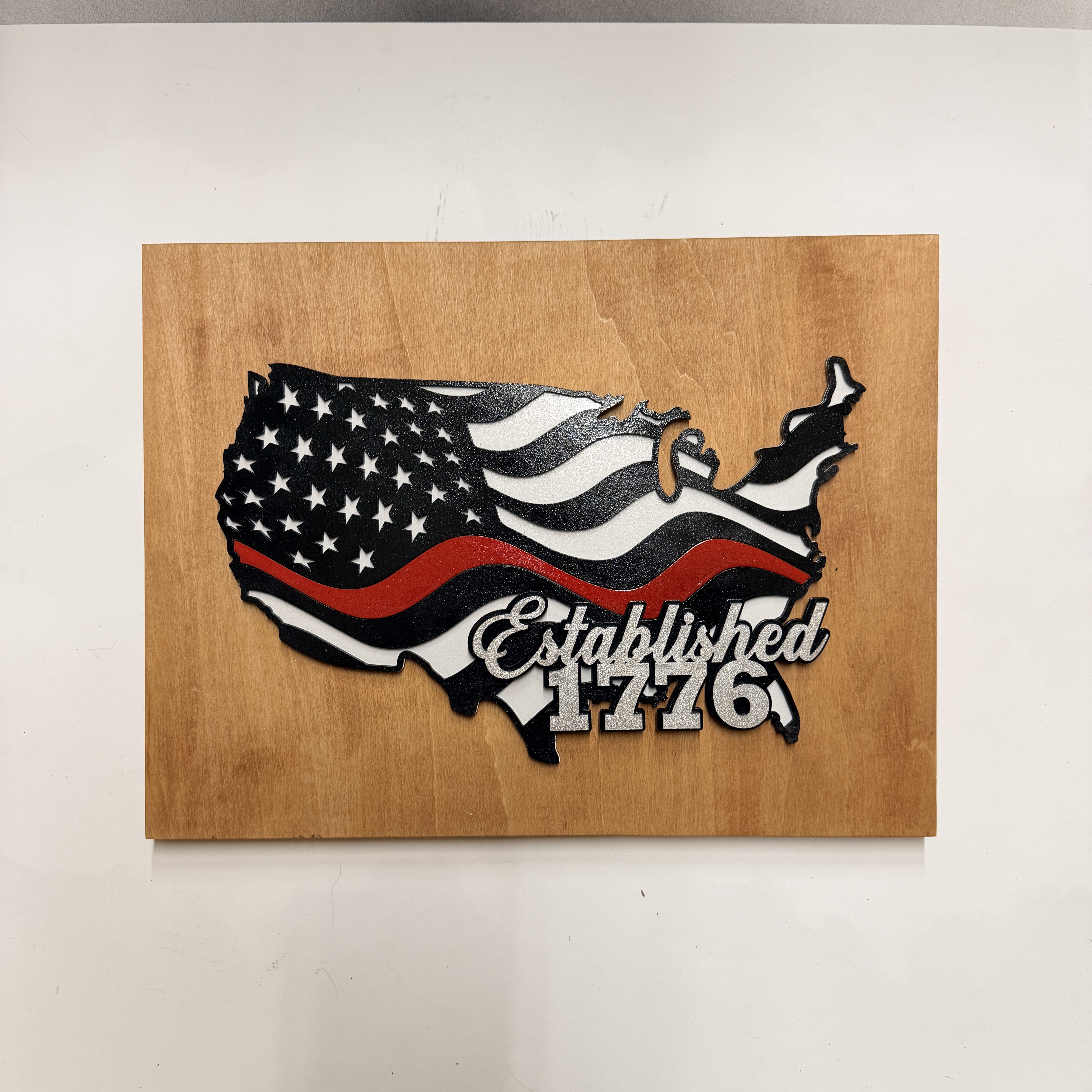Thin Red Line American Flag Wood Wall Art – Fire Fighters Support with Custom Phrase - Image 7