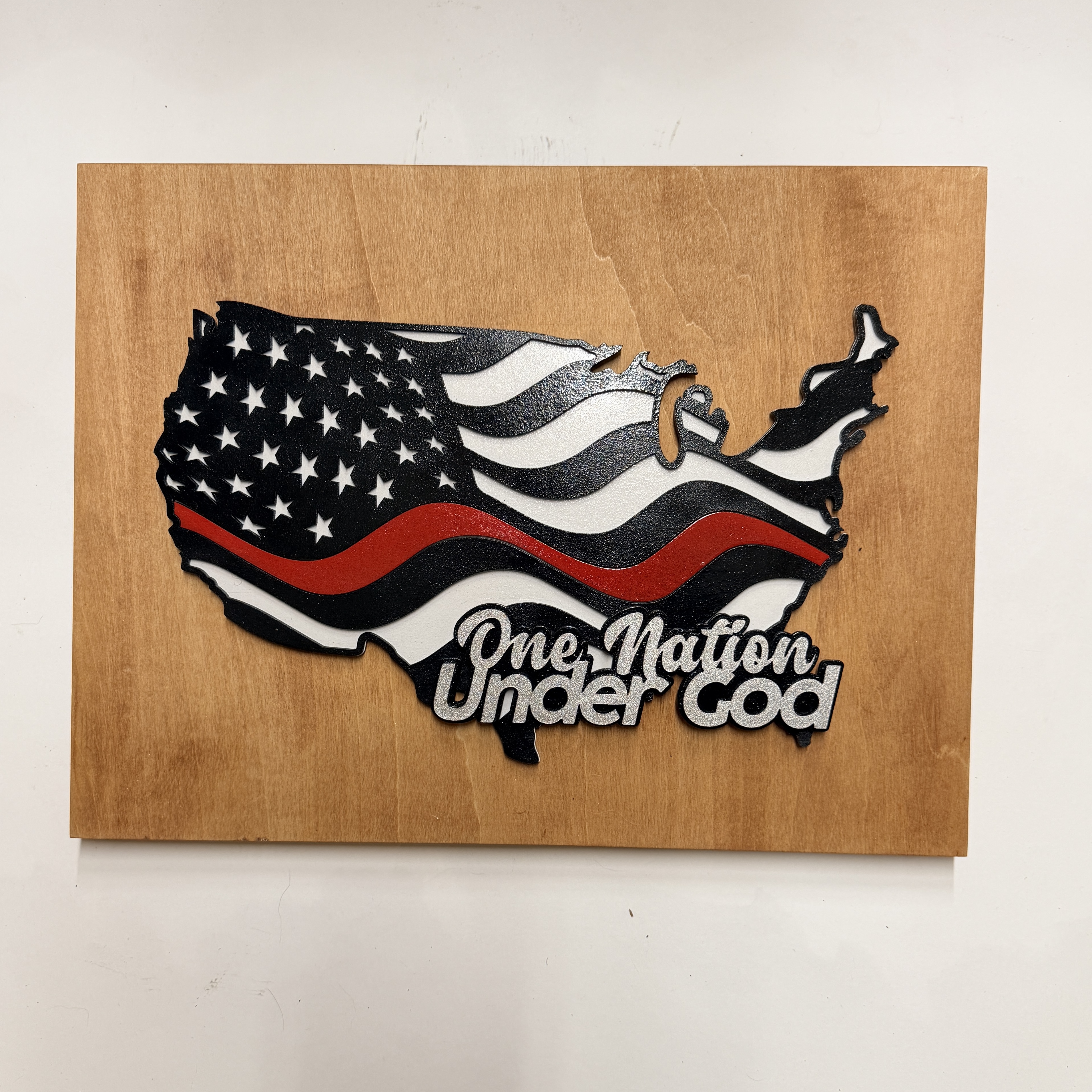 Thin Red Line American Flag Wood Wall Art – Fire Fighters Support with Custom Phrase - Image 8