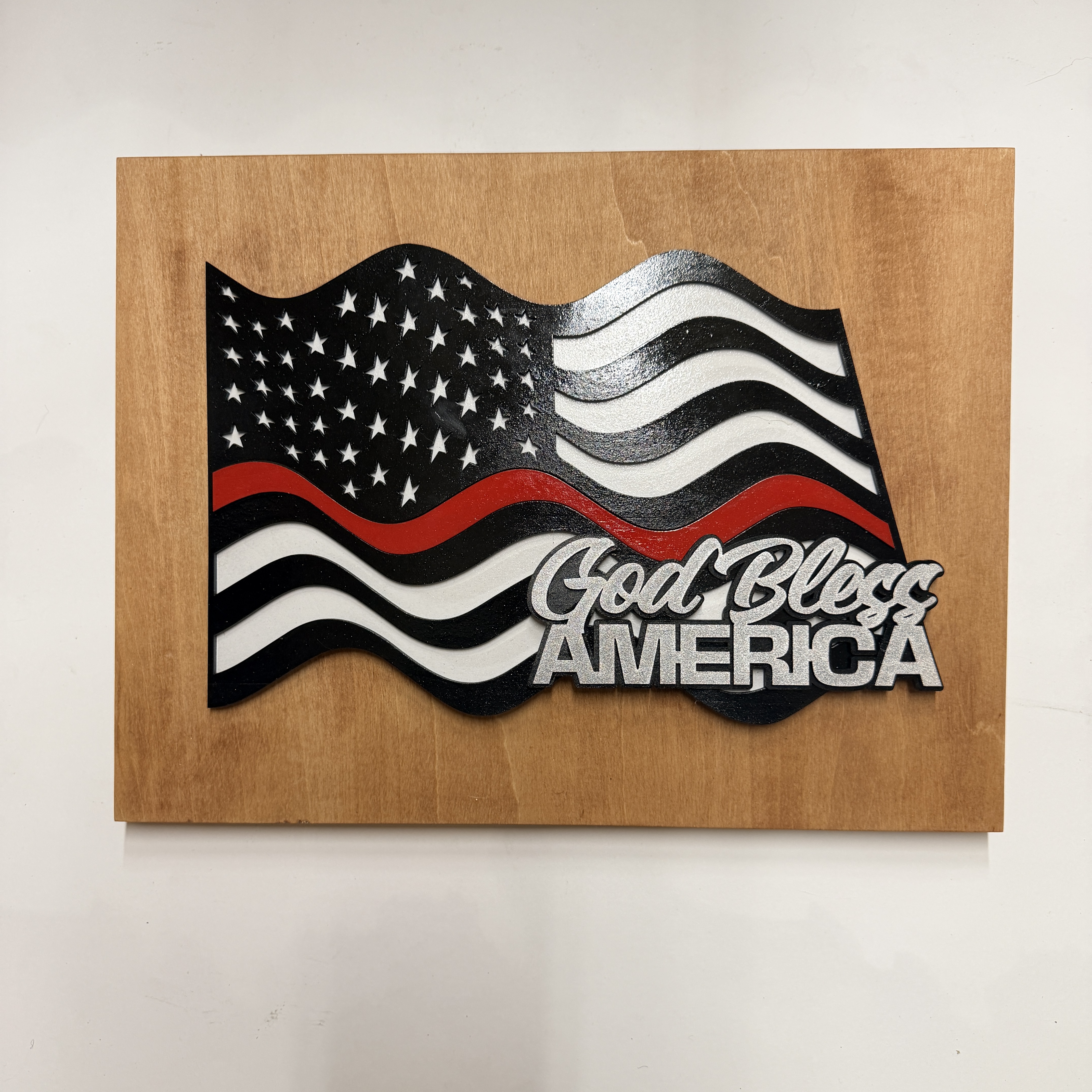 Thin Red Line American Flag Wood Wall Art – Fire Fighters Support with Custom Phrase - Image 10