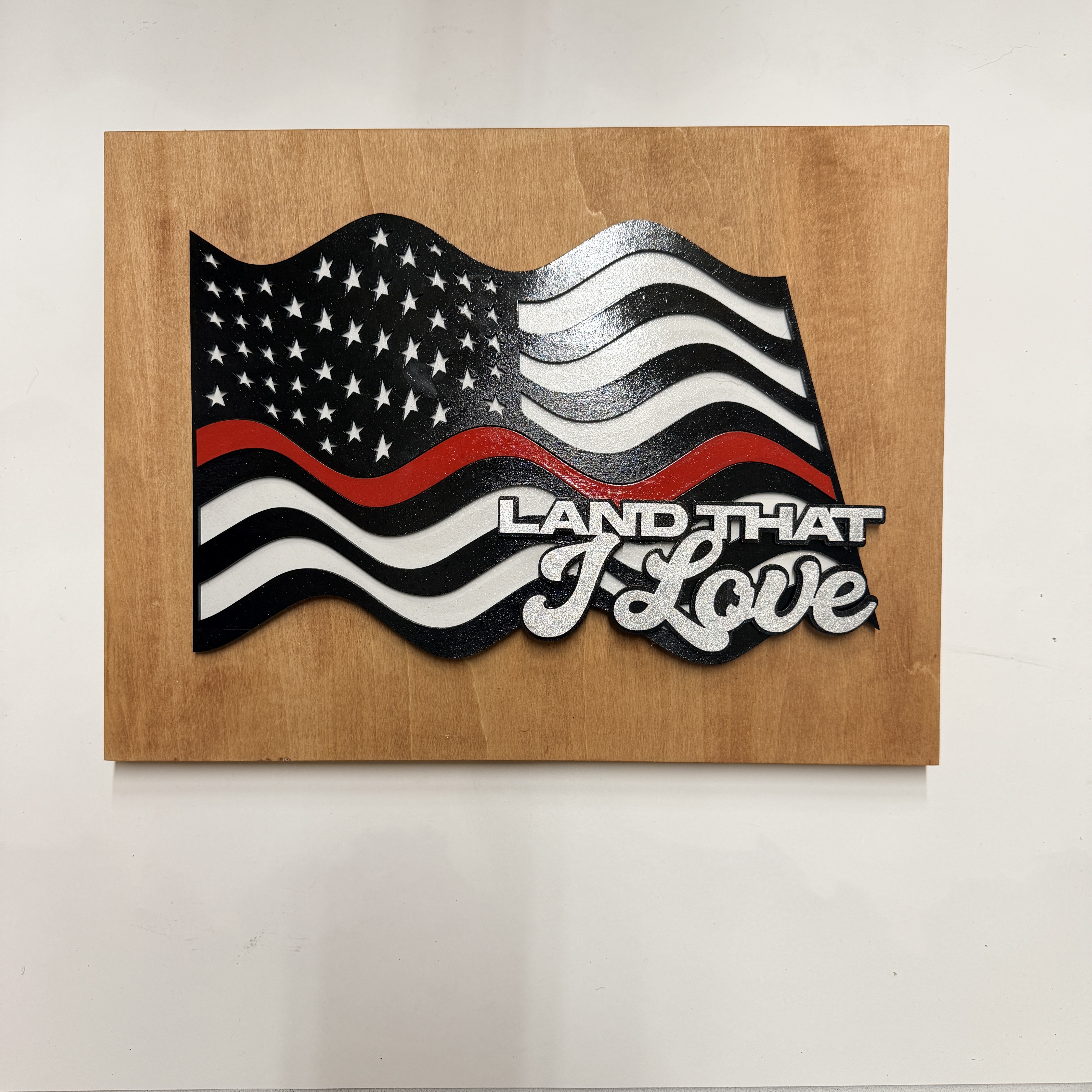 Thin Red Line American Flag Wood Wall Art – Fire Fighters Support with Custom Phrase - Image 11