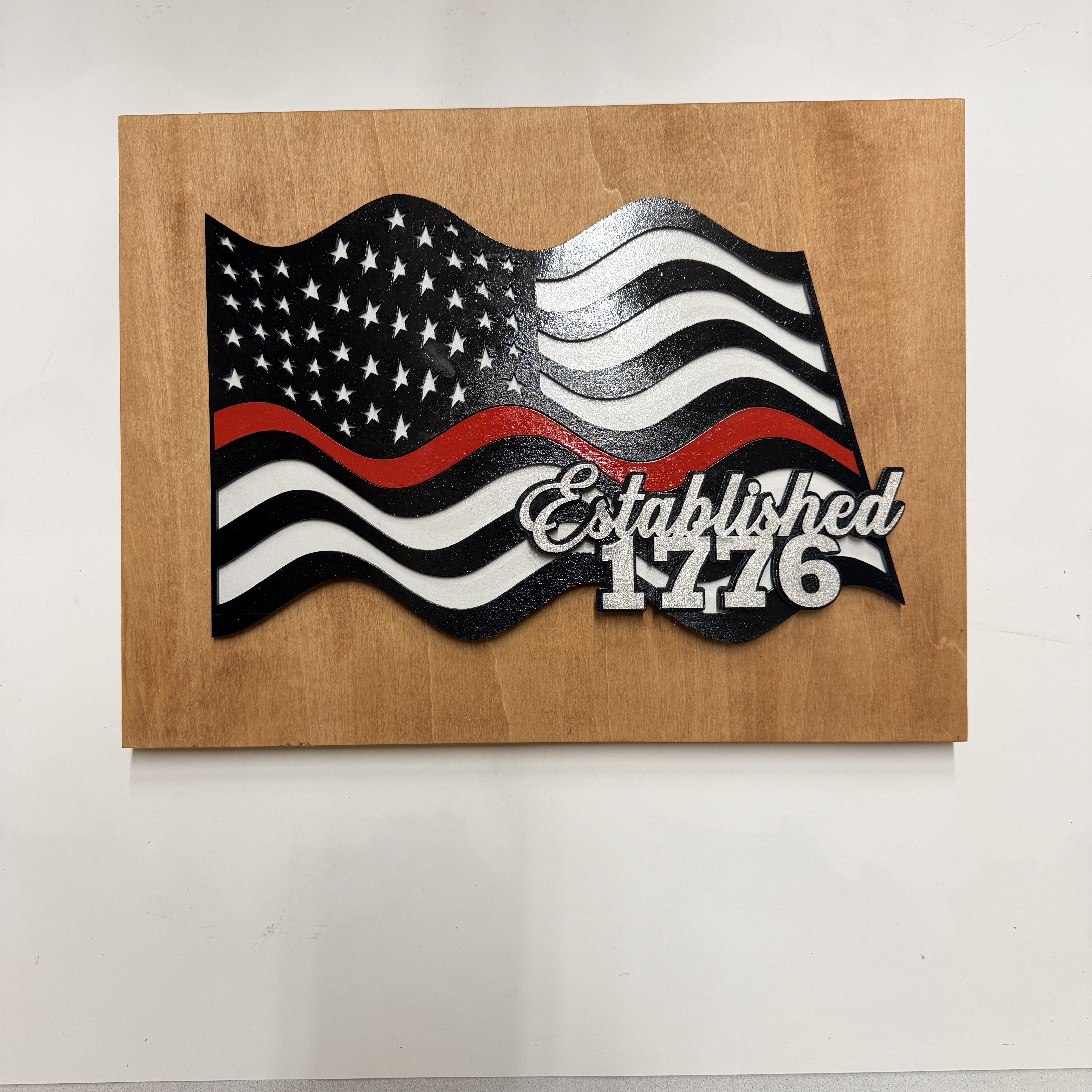 Thin Red Line American Flag Wood Wall Art – Fire Fighters Support with Custom Phrase - Image 12