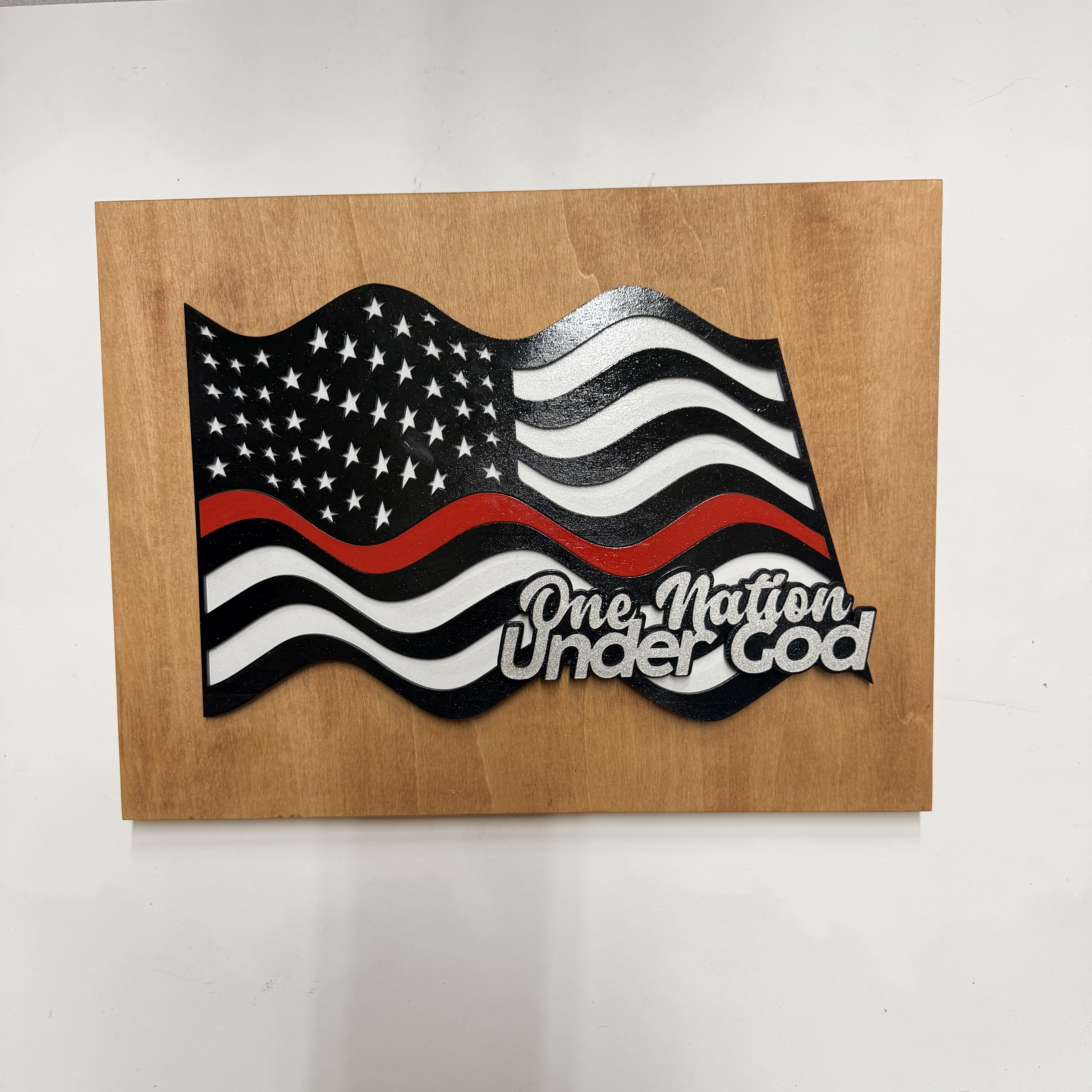Thin Red Line American Flag Wood Wall Art – Fire Fighters Support with Custom Phrase - Image 13