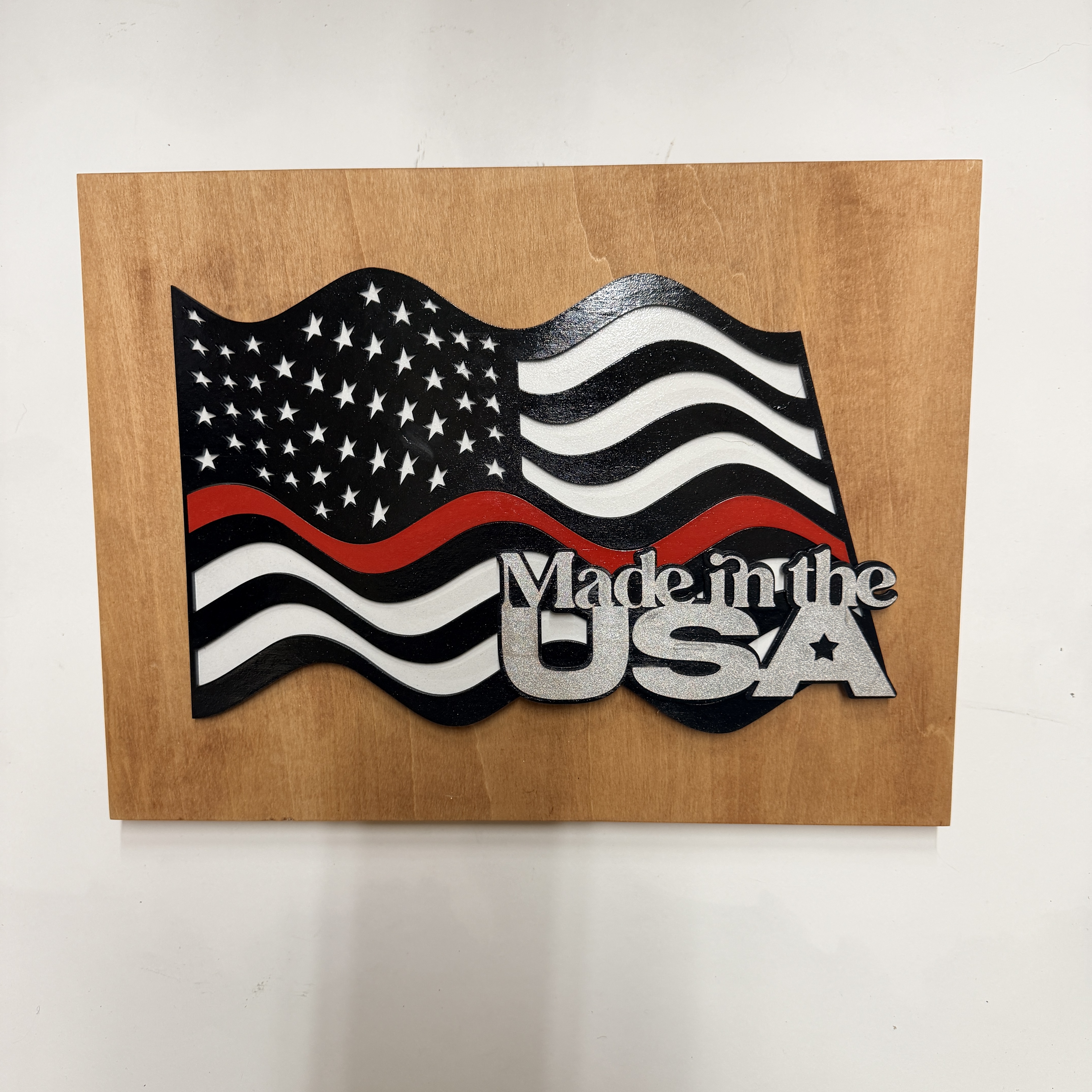 Thin Red Line American Flag Wood Wall Art – Fire Fighters Support with Custom Phrase - Image 14