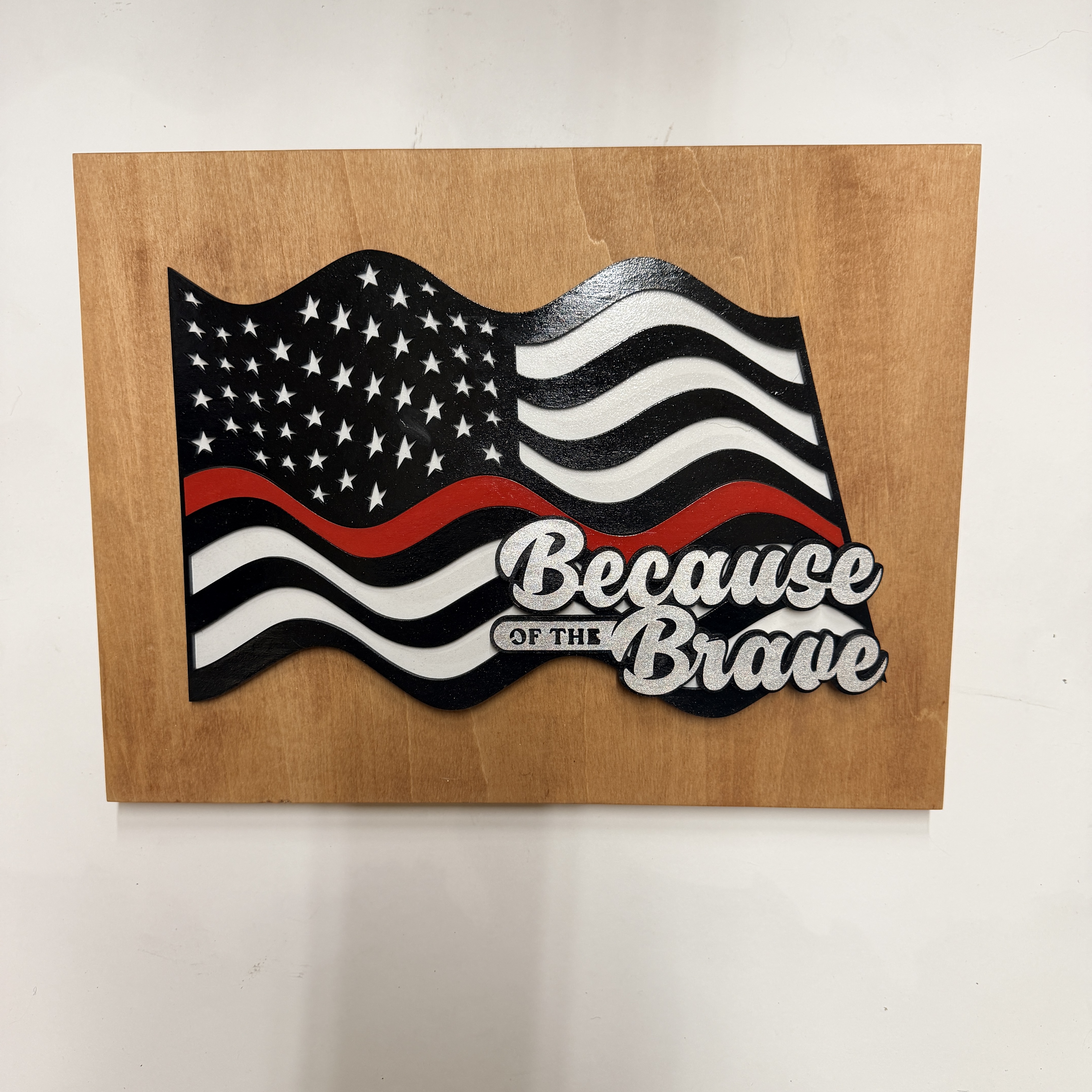 Thin Red Line American Flag Wood Wall Art – Fire Fighters Support with Custom Phrase - Image 16